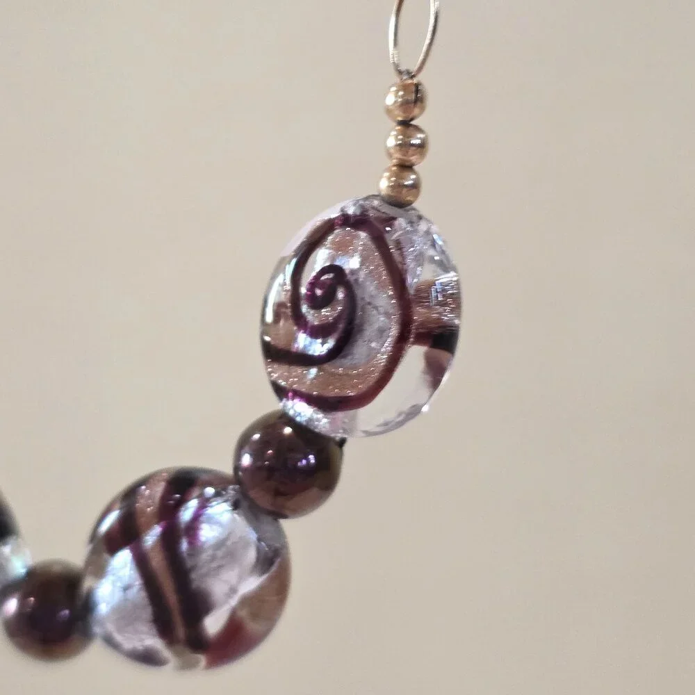 Artisan Peacock Purple Glass Pearl Amethyst Cat Eye Bead 14k / 20 Necklace 21